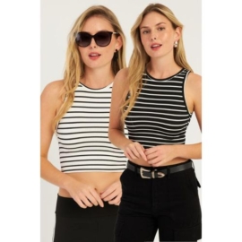 Trendyol Women’s Striped Crop Blouse – Black