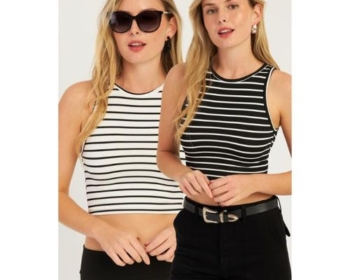 Trendyol Women’s Striped Crop Blouse – Black