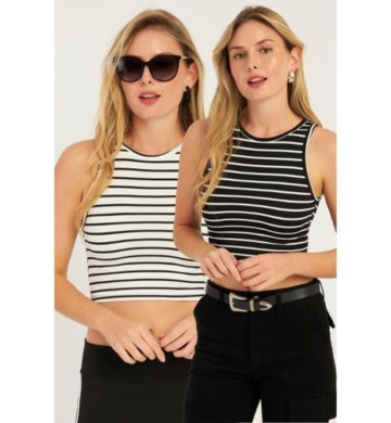 Trendyol Women’s Striped Crop Blouse – Black