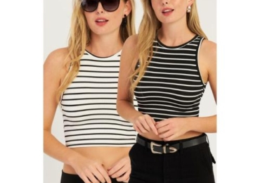 Trendyol Women’s Striped Crop Blouse – Black