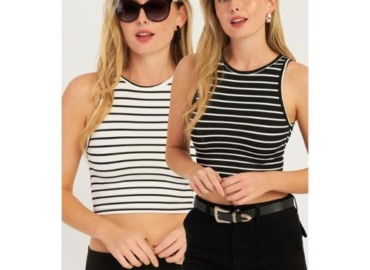 Trendyol Women’s Striped Crop Blouse – Black