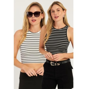 Trendyol Women’s Striped Crop Blouse – Black