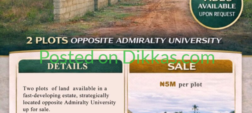 2 Plots of Land Available in a Very Fast Developing Estate