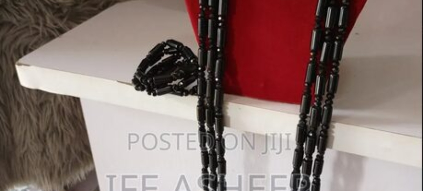 3 Layers Neck 4 Bracelets Men’s Black Ceremonial Beads – 00